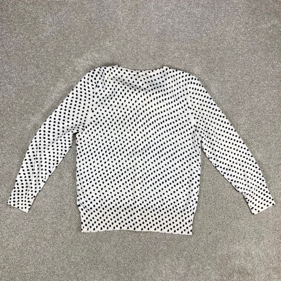 J. Crew Womens Sweater Medium Cream Black Polka Dot Merino Wool Cardigan - Picture 4 of 11